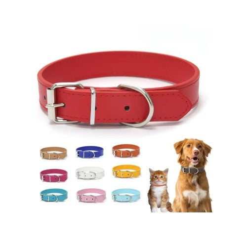 Collare per cani in pelle, tinta unita, regolabile , adatto per cani di taglia media e piccola